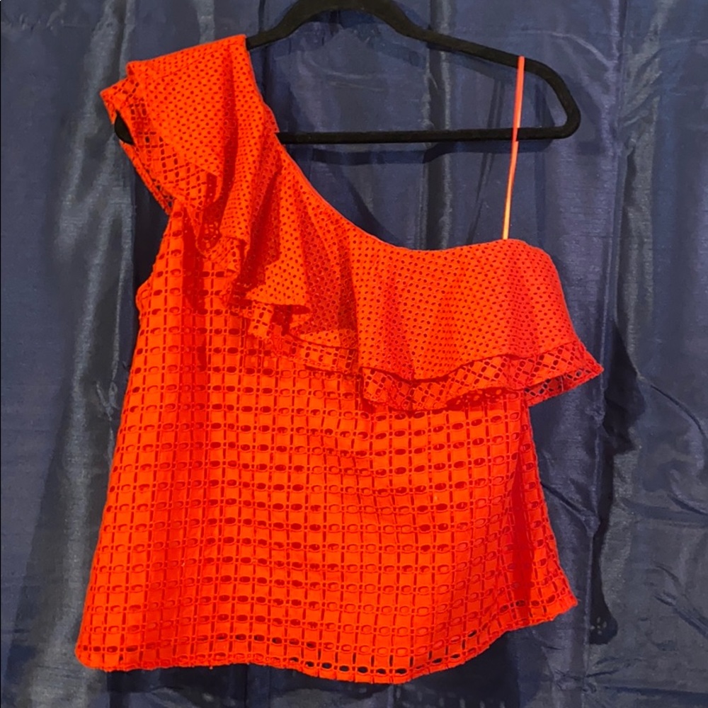 J. Crew Red One Shoulder Top